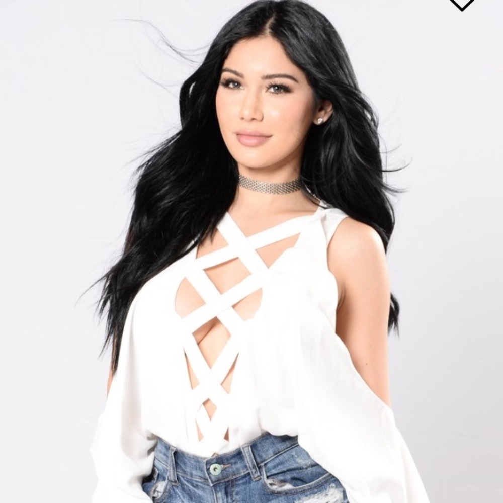 Criss cross white bodysuit