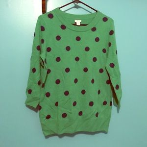 J. Crew sweater green w/ navy polka dots