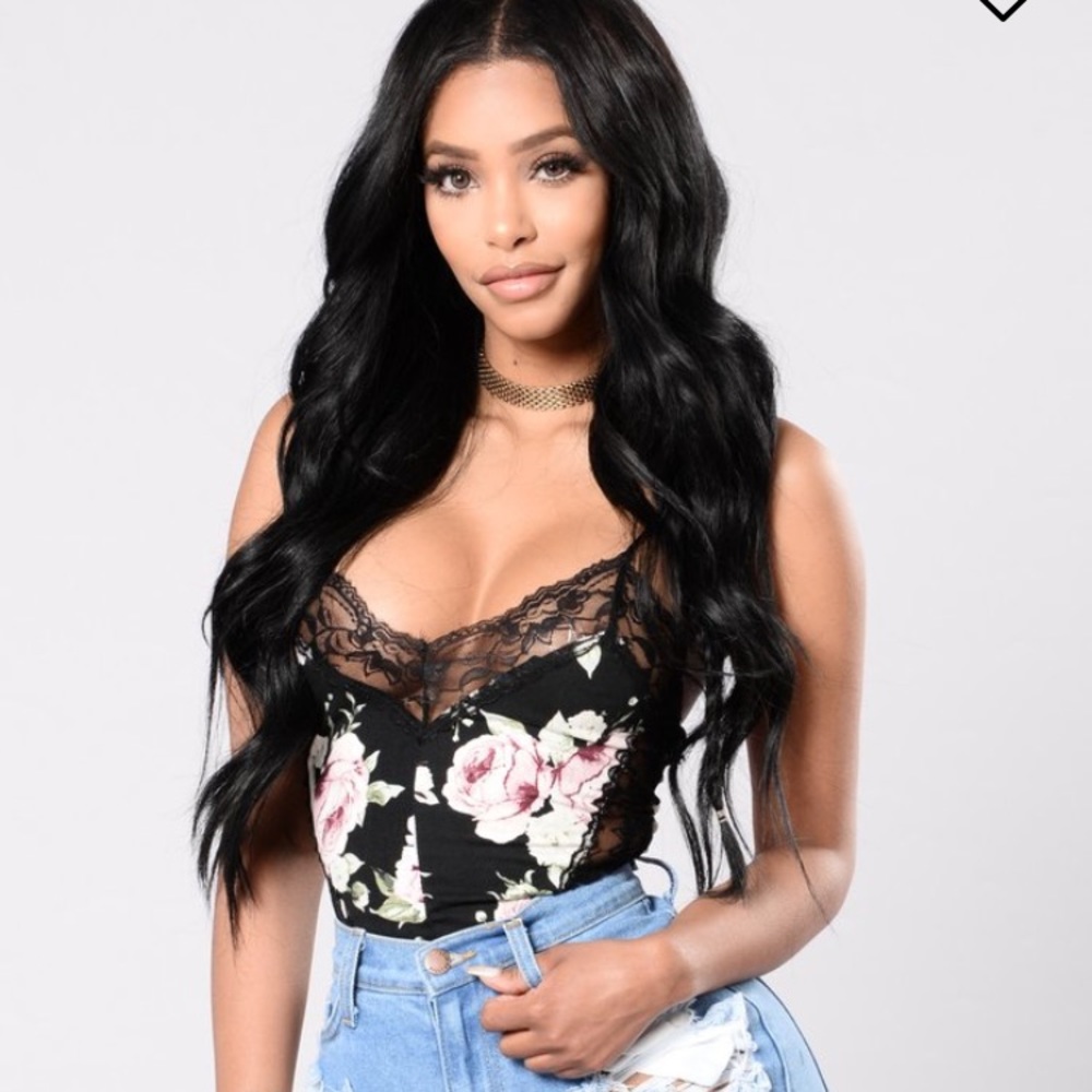 Lacey floral black bodysuit