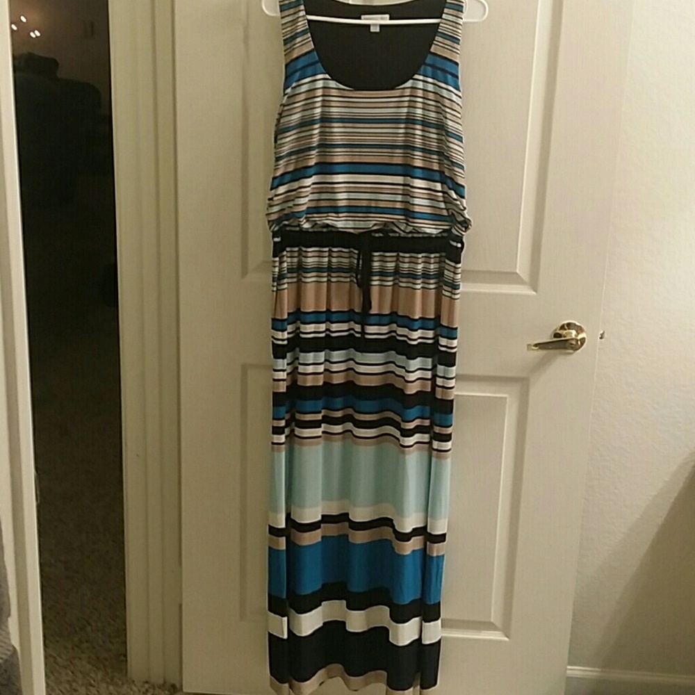 New York & Company Turquoise/Black/White Maxi Sz L