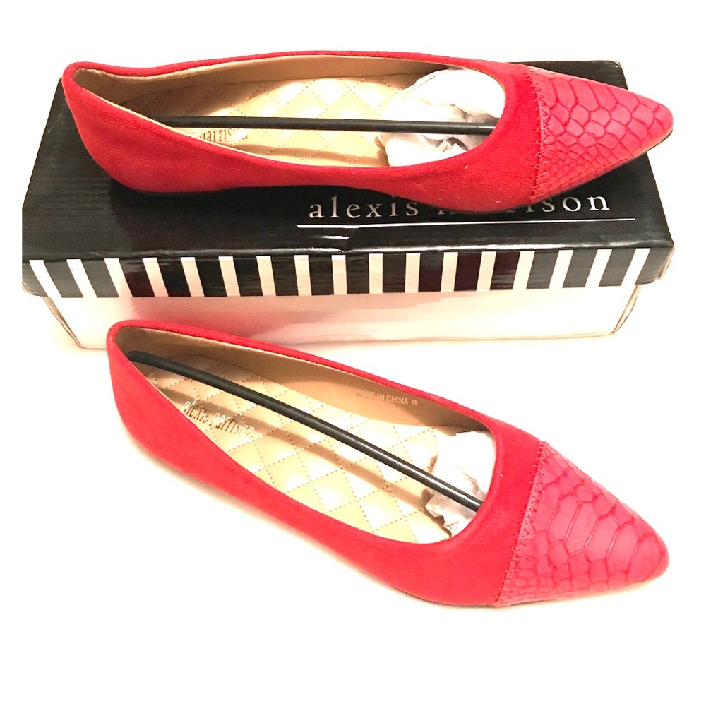 Faux suede cherry red pointy toe flat NEW IN BOX