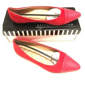 Faux suede cherry red pointy toe flat NEW IN BOX
