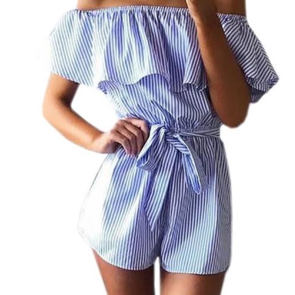 🐬4xHP 🐬 Striped Off The Shoulder Ruffle Romper - Picture 5 of 6