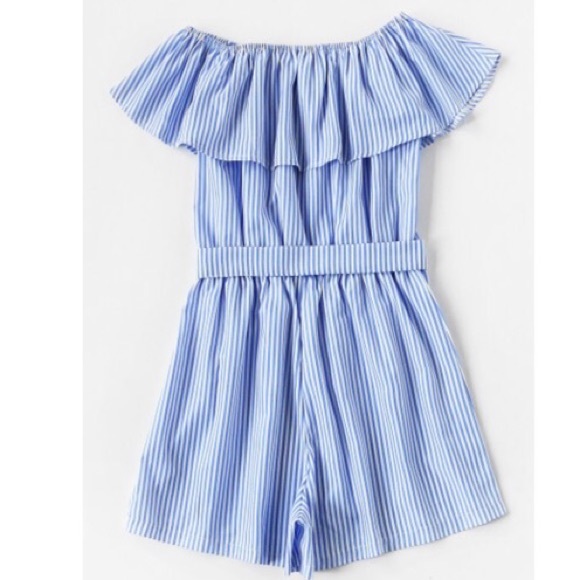 🐬4xHP 🐬 Striped Off The Shoulder Ruffle Romper - Picture 4 of 6