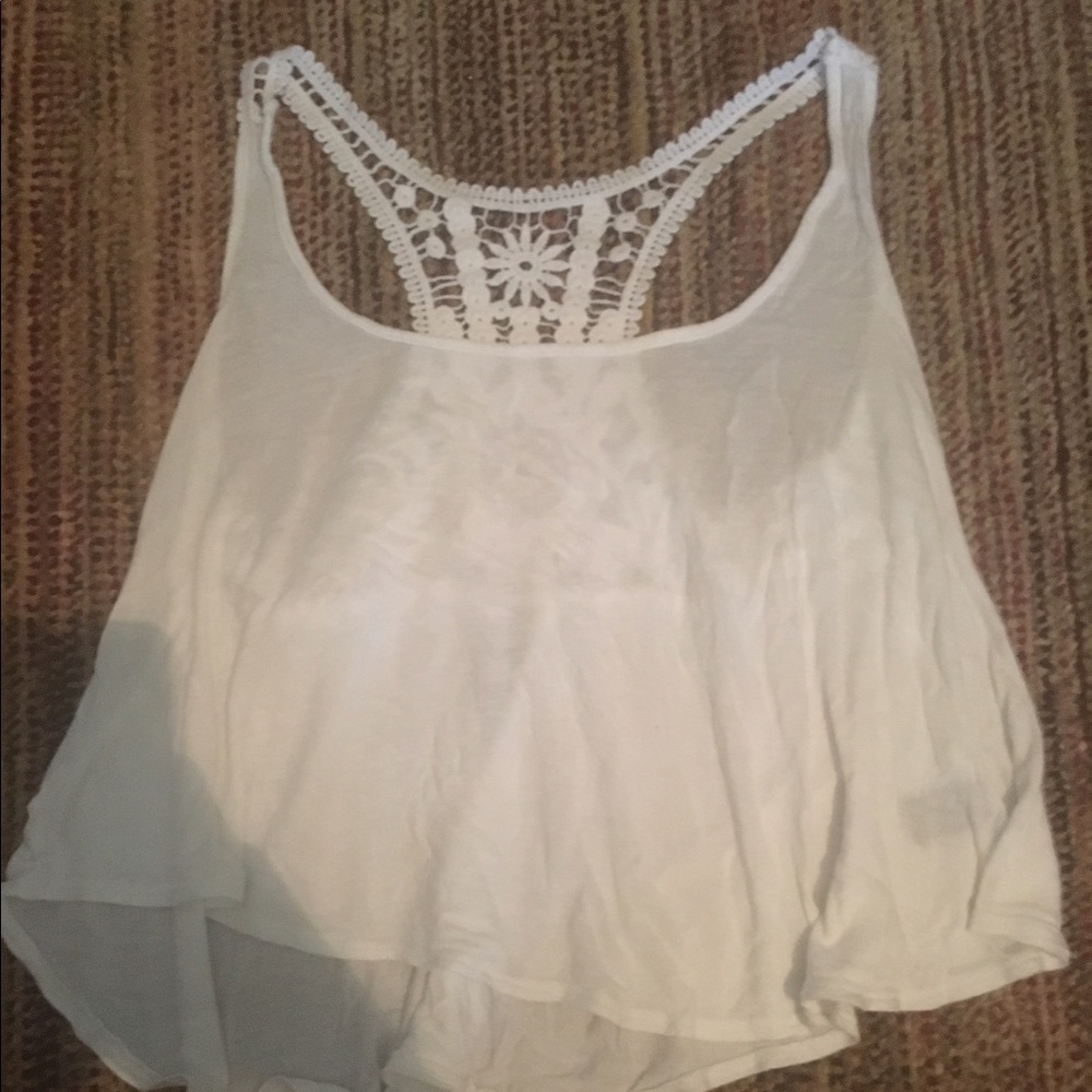 White crop tank with lace back