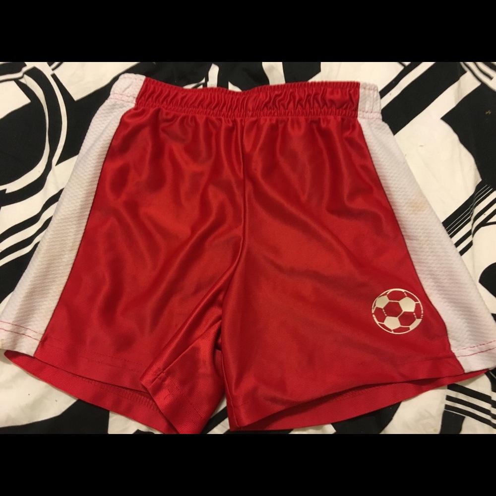 Boys red soccer shorts