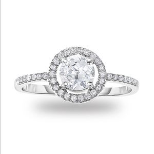 Sterling Silver Rhodium Plated CZ Halo Ring
