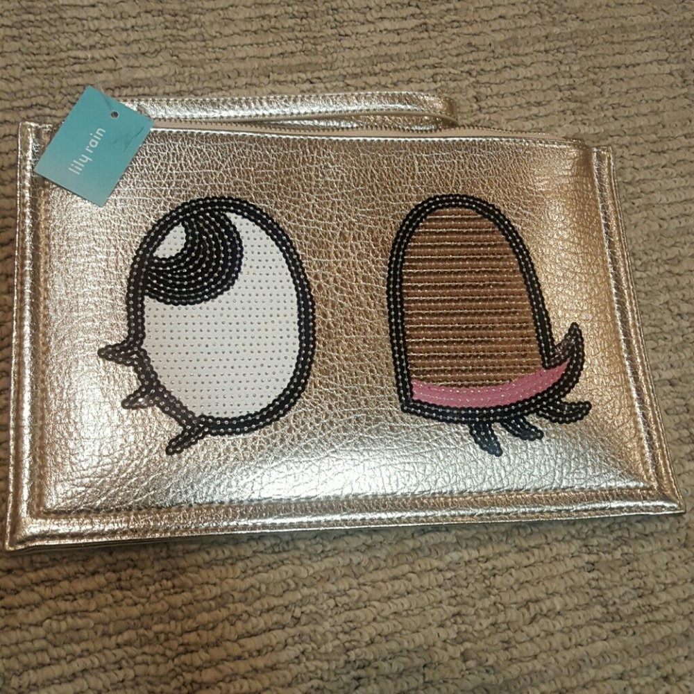 Lily Rain metallic gold eye clutch wristlet bag