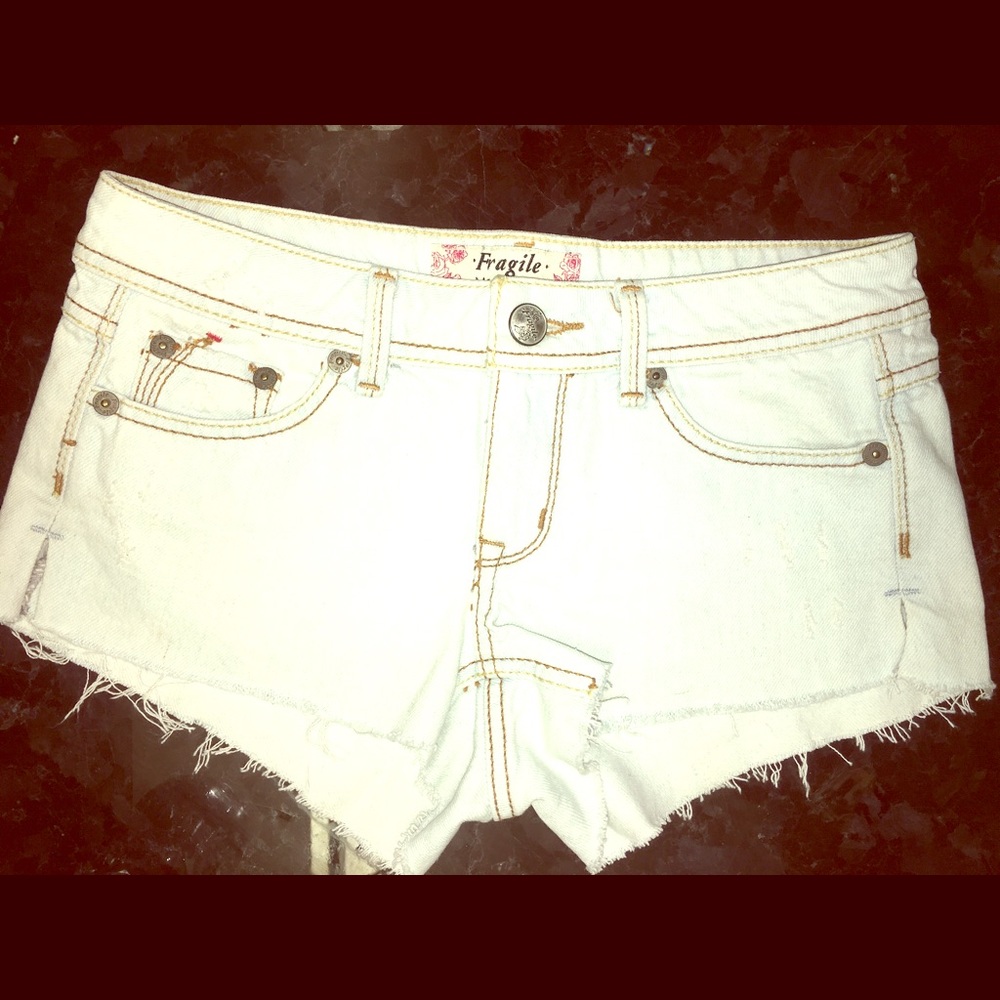 FRAGILE Light Denim Blue Jean Cut off Shorts 5