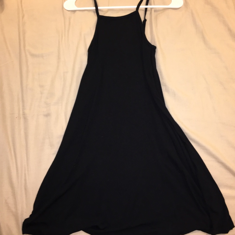 Basic Ribbed Black Halter Dress