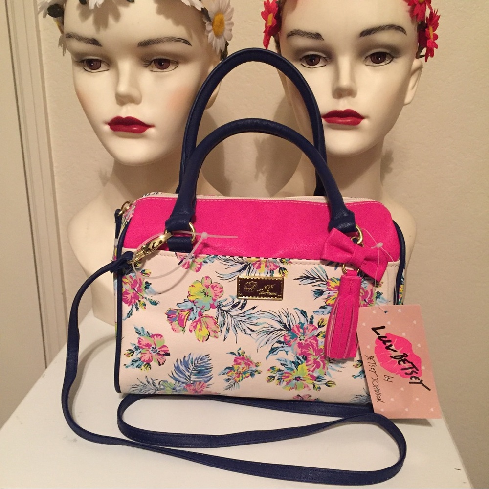 NEW BETSEY JOHNSON Floral Mini Barrel Satchel Bag - Picture 1 of 8