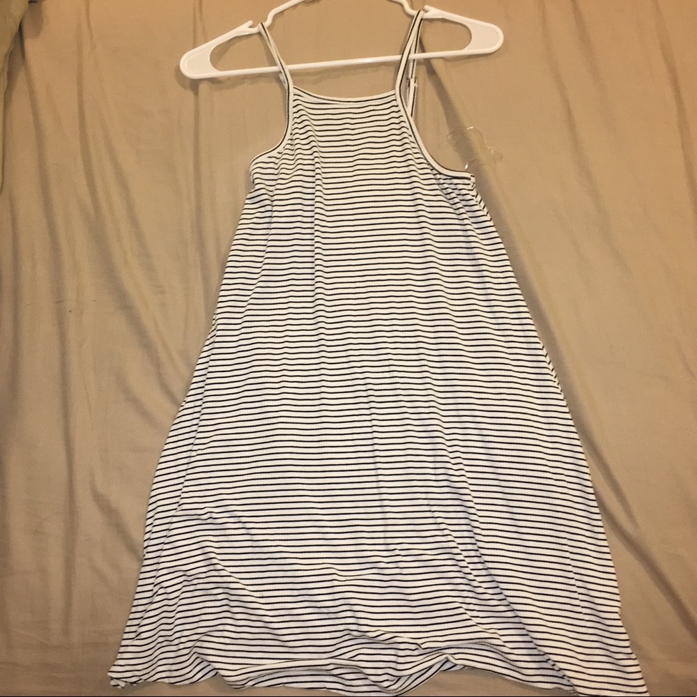 Black and White Striped Halter Dress