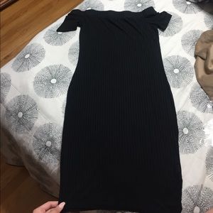Black Lightweight Off the Shoulder Ribbed Dress