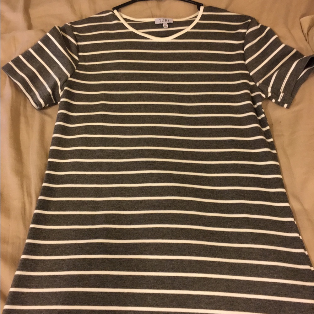 Gray and White Striped T-Shirt Dress