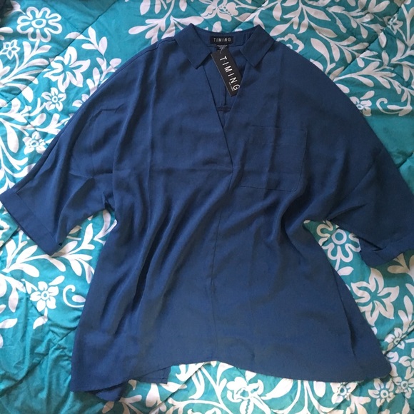 Denim Blue Hi-Low V-Neck Split Back Top - Picture 4 of 5