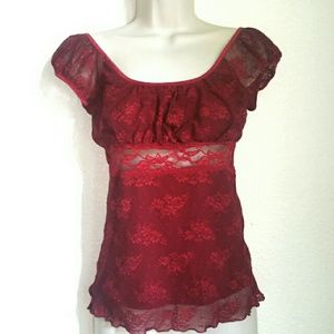 Red Stretch Lace Top