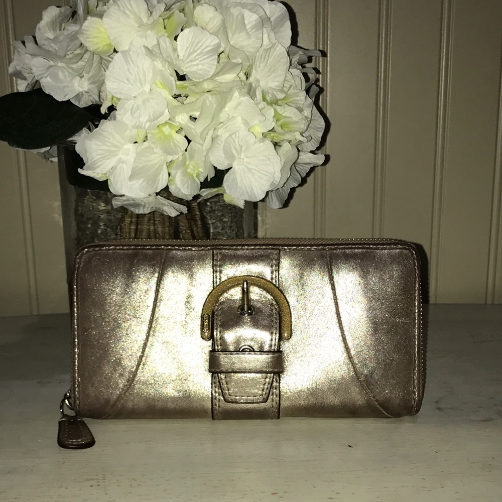 Coach Metallic Leather Soho Buckle Clutch Wallet