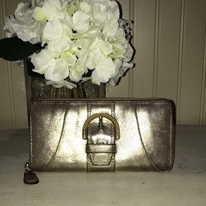 Coach Metallic Leather Soho Buckle Clutch Wallet