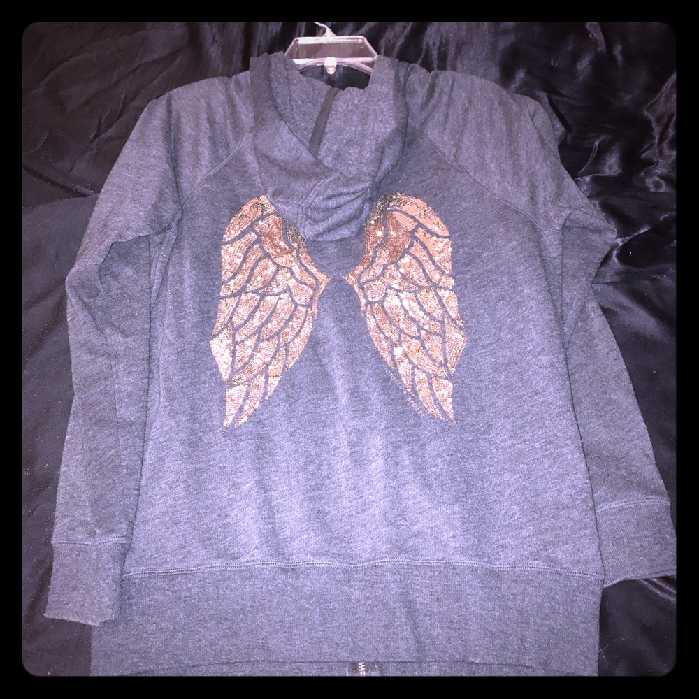 Victoria's Secret Angel Wing Sequin Gray Zip Up L