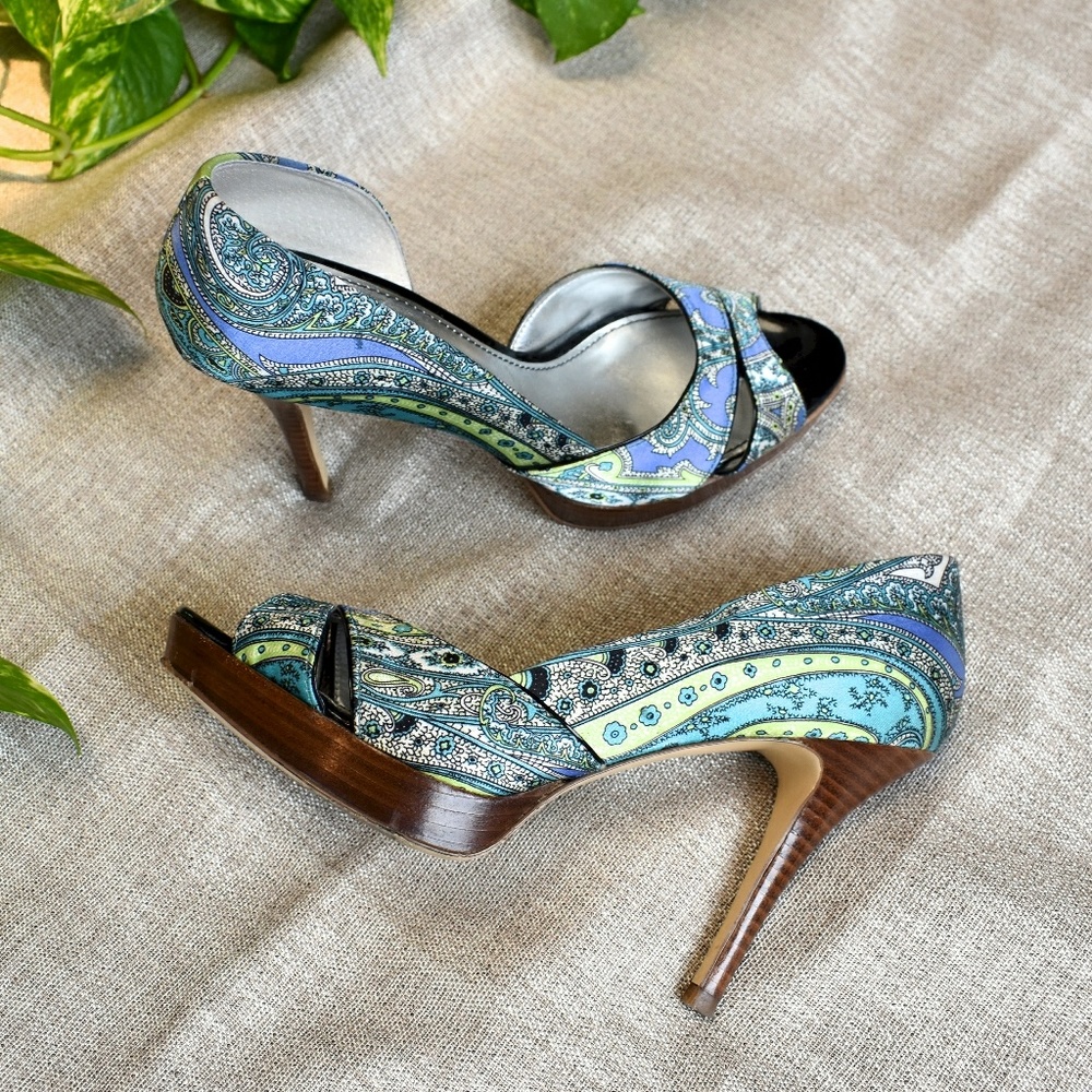 Marc Fisher Paisely Print Samelia Peep Toe Heels