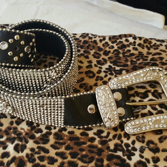 Womens rhinestone leather belt - Picture 2 of 4