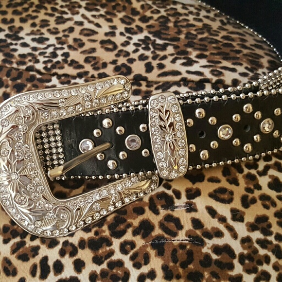 Womens rhinestone leather belt - Picture 3 of 4
