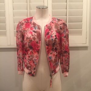 H&M Pink Floral Sheer Bomber Jacket