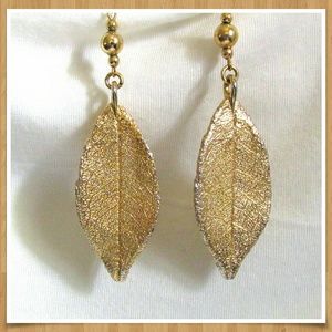 Gold Tone Leaf Dangle Earrings