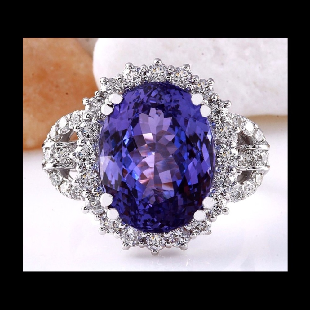 10 ct tanzanite white gold ring w/ 1 ct diamonds