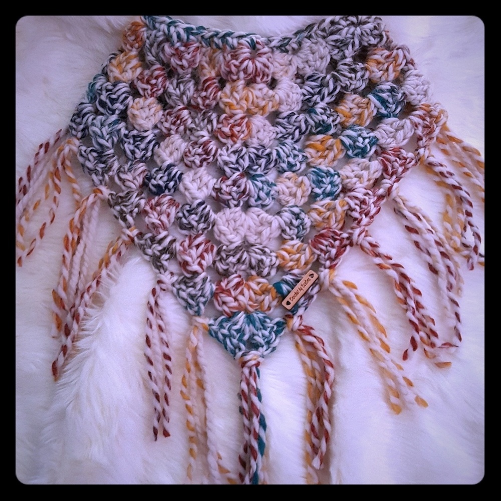 Crochet Triangle Scarf with Fringe