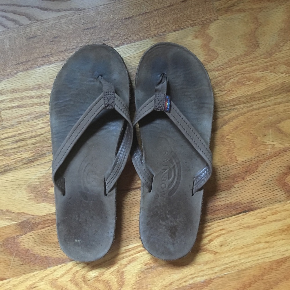 Rainbow dark brown flip flops