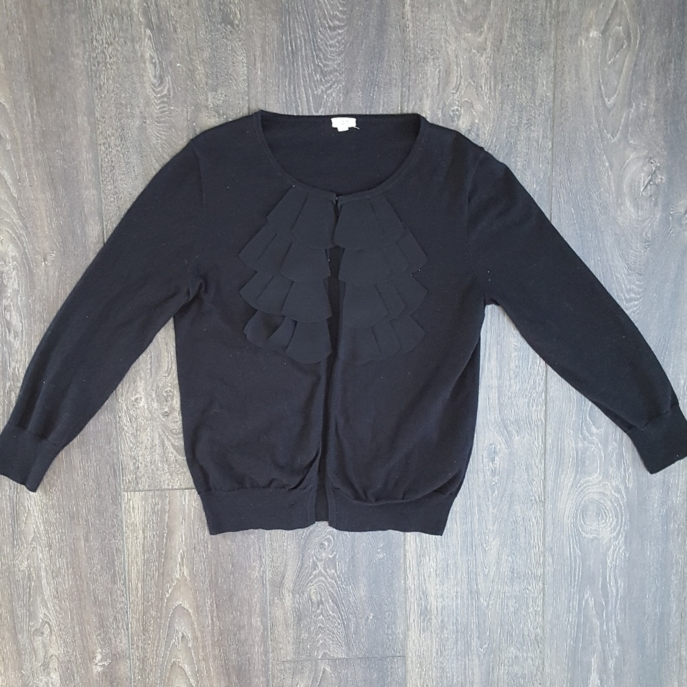 J. Crew Black Cardigan Scalloped Design - sz sm