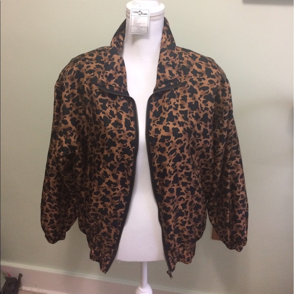Vintage Silky Animal Print zipper jacket