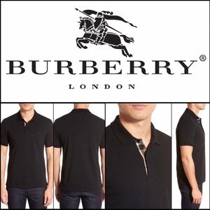 Authentic Burberry men's black pique polo shirt