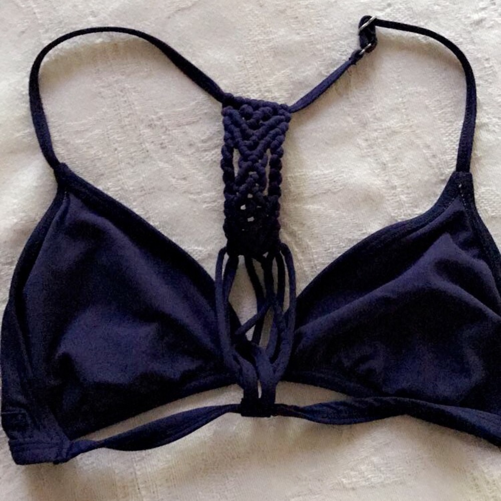 Navy Crochet Back Triangle Bikini Top 👙