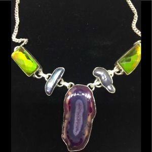 925 STERLING SILVER DRUZY QUARTZ PEARL NECKLACE 🆕