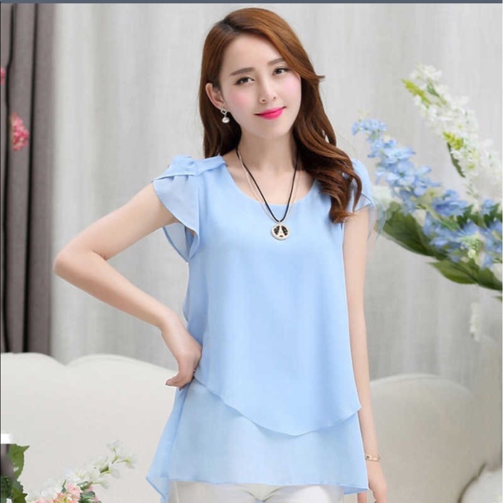 Cap sleeved chiffon blouse
