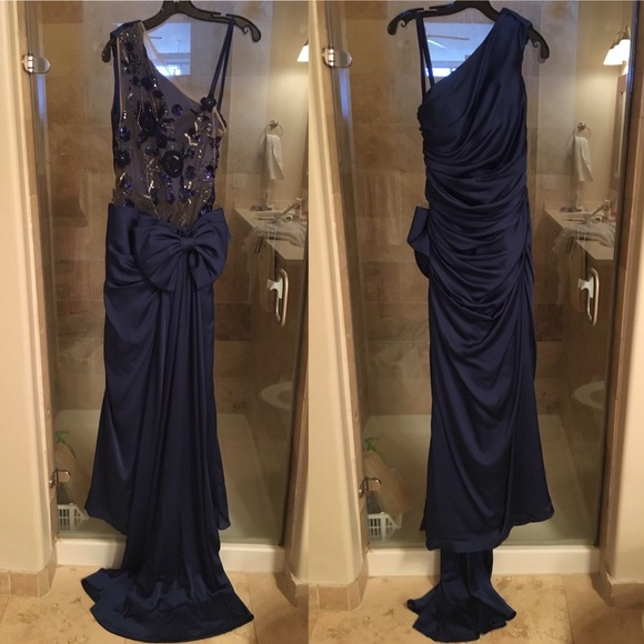 Couture Beaded Evening Gown Midnight Royal Blue - Picture 1 of 2