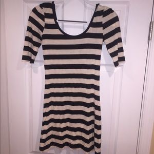 Black and White Striped Bodycon Sleeved Dress