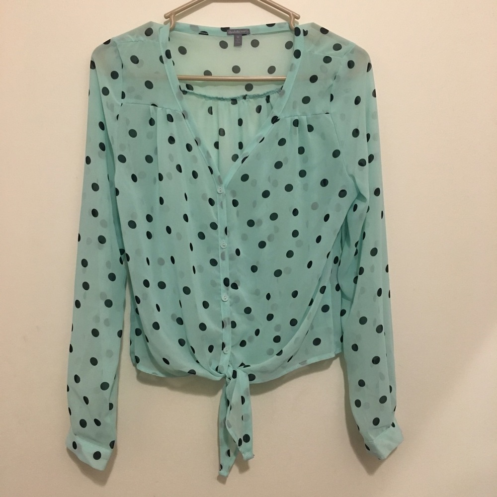 Mint Green Polka Dot Blouse Size M