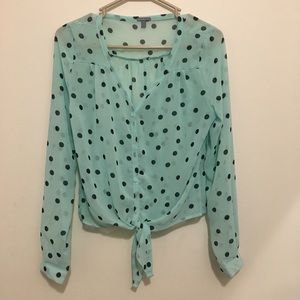 Mint Green Polka Dot Blouse Size M