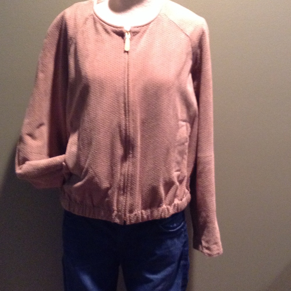 Vince Camuto perforated suede baseball jacket