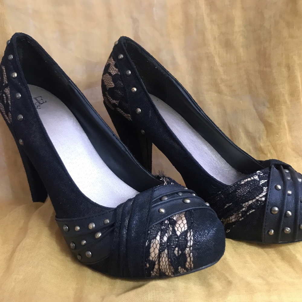 Black, Gold, Lace Multi-Print Heels