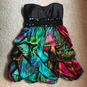 Black and Multicolored Short Formal Dress