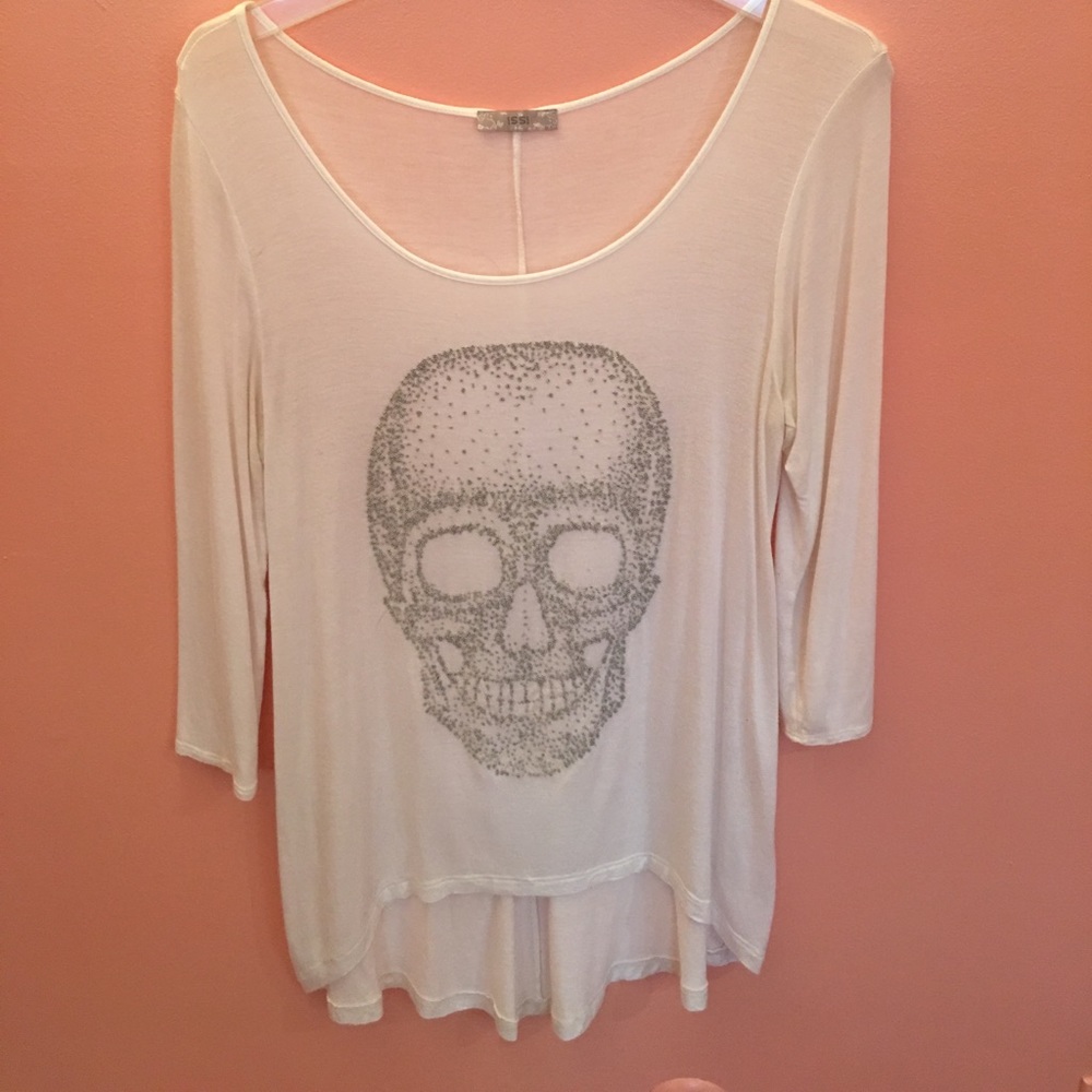 Issi White Beaded Skull Top