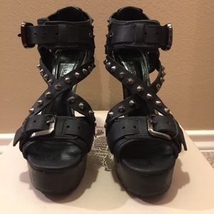 BURBERRY Black Motorcycle Platform Spikes Runway