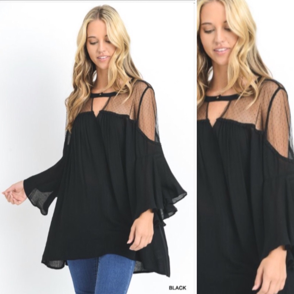 💙M or L💙 Essential Black Semi Sheer Loose Blouse - Picture 1 of 3