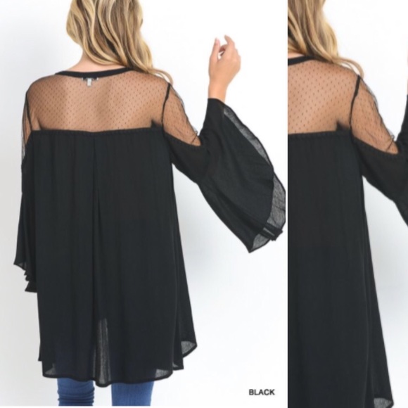 💙M or L💙 Essential Black Semi Sheer Loose Blouse - Picture 2 of 3