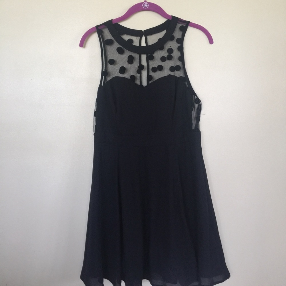 LBD w/ mesh & polka dot detail on neckline