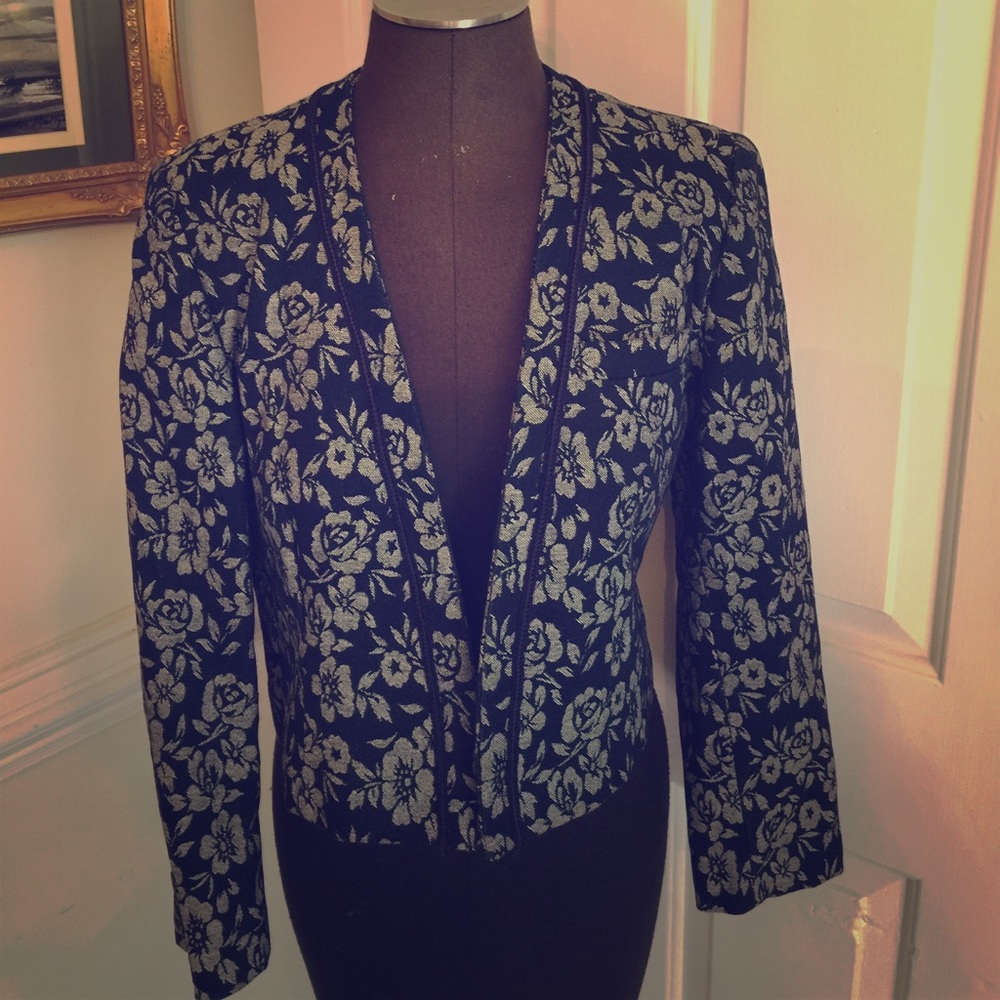 Vintage Navy Floral Pattern Jacket-HA